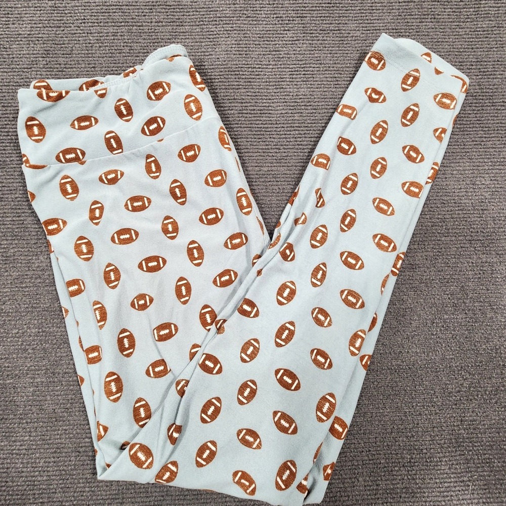 LuLaRoe Leggings Women TC Light Blue Football Print Athletic Soft Stretch